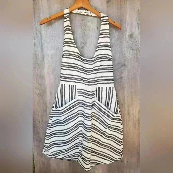 A.L.C White/Black Striped Halter Neck Front Pocket Mini Dress Size 4 - Picture 8 of 14